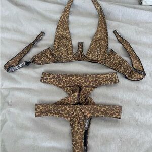 Two Piece Leopard Print Halter Set